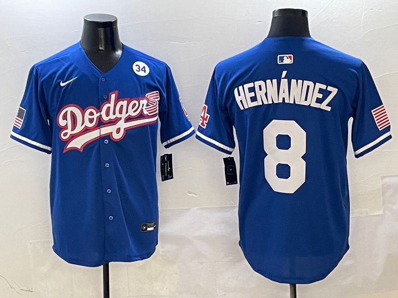 Men Los Angeles Dodgers 8 Hernandez Blue Second generation Joint Name Nike 2025 MLB Jersey style 8